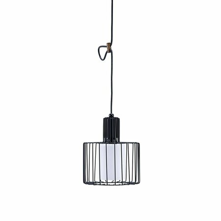 ORE INTERNATIONAL 10.25 in. Wire Cage Barnyard Frosted Shade Pendant Ceiling, Black KT-197
